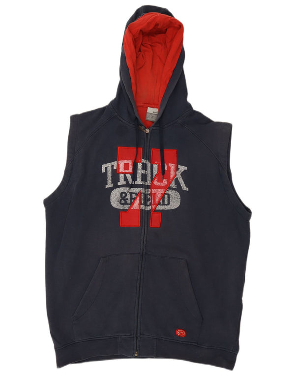Felpa con cappuccio e zip grafica senza maniche Nike da uomo, grande, in cotone blu navy