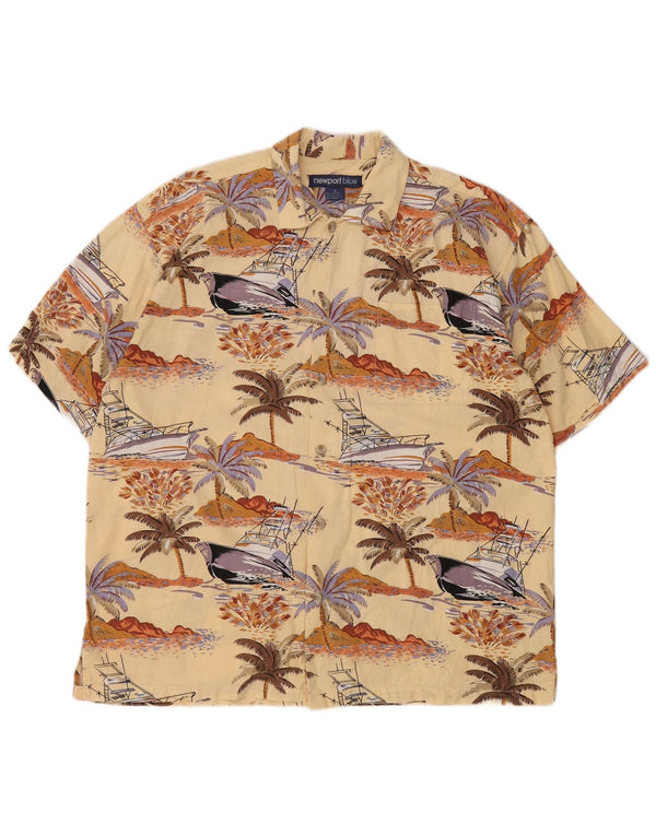 NEWPORT Mens Abstract Pattern Short Sleeve Shirt Medium Yellow Hawaiian