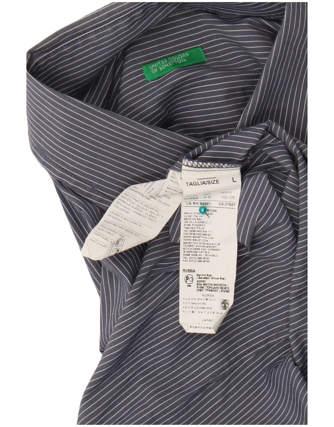 Camicia Benetton Uomo Large Cotone Gessato Blu Navy