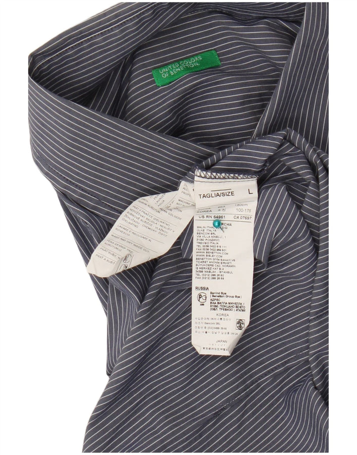 Camicia Benetton Uomo Large Cotone Gessato Blu Navy