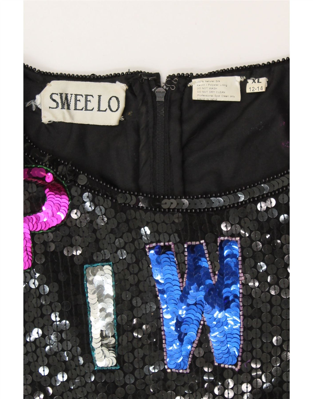 SWEELO Abito tubino grafico da donna UK 18 XL Seta nera