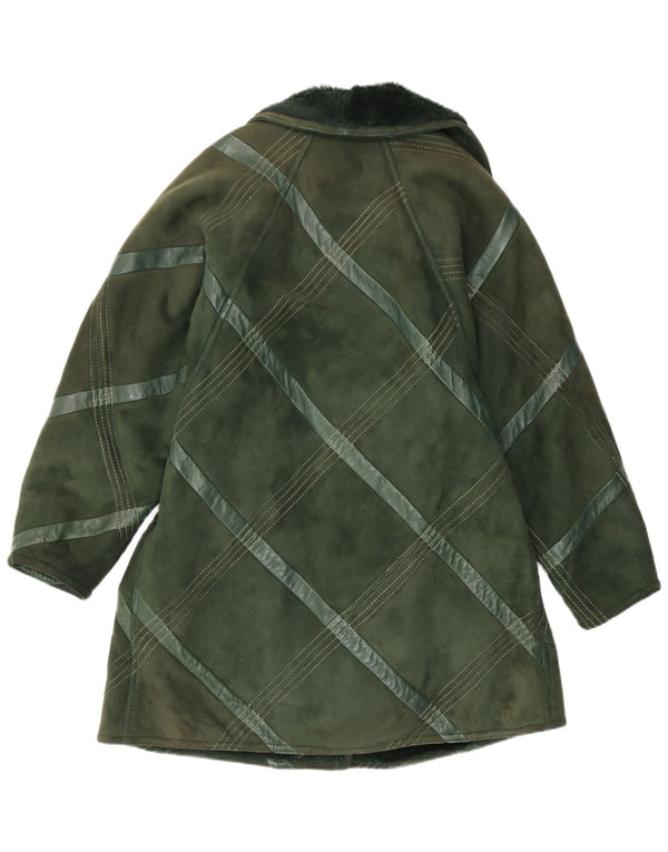 Cappotto in shearling vintage da donna UK 14 verde medio a quadri