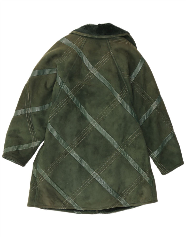 Cappotto in shearling vintage da donna UK 14 verde medio a quadri