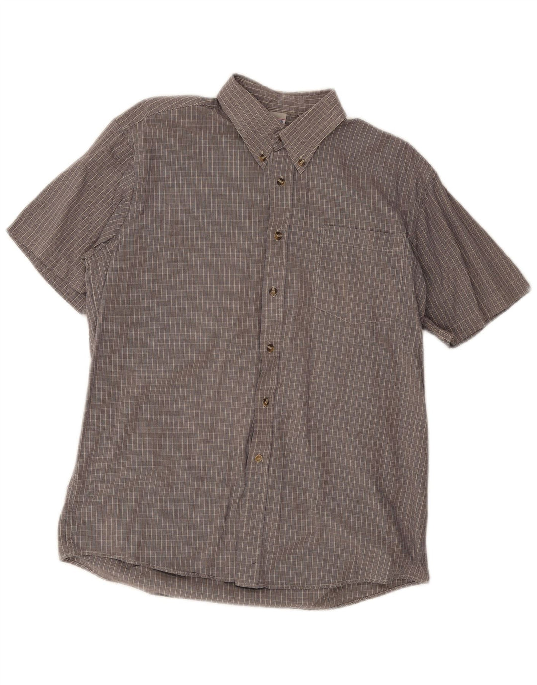 Camicia a maniche corte da uomo Brugi taglia 41 in cotone a quadri grigi grandi