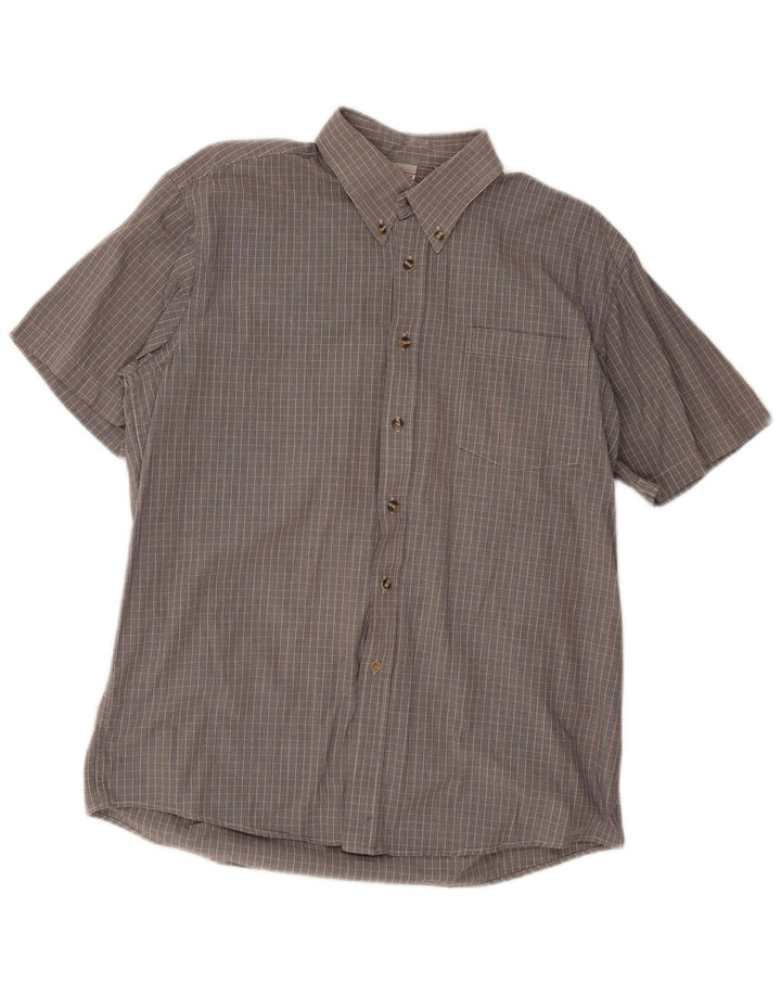 Camicia a maniche corte da uomo Brugi taglia 41 in cotone a quadri grigi grandi