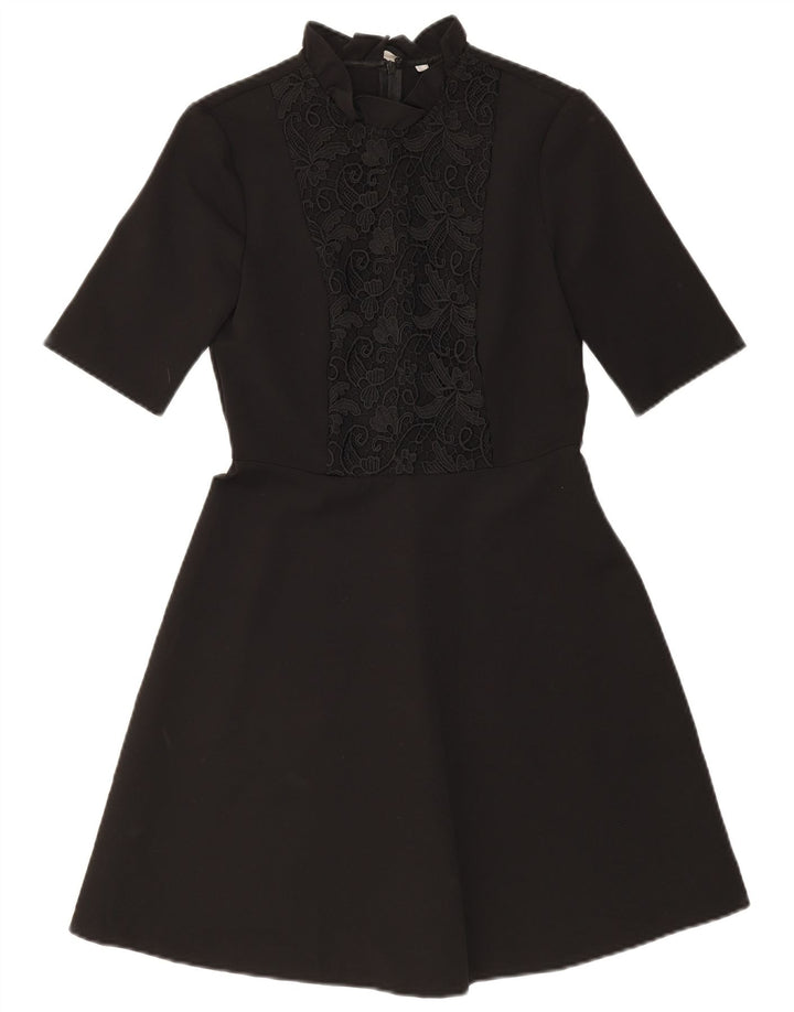 Abito a trapezio da donna ZARA UK 10 piccolo poliestere floreale nero