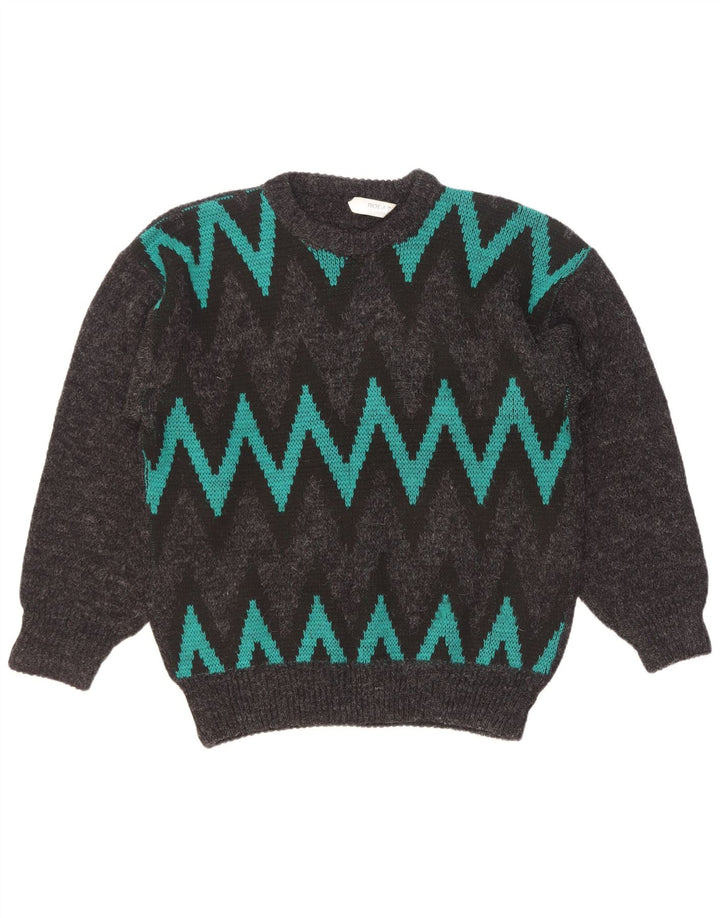 Maglione maglione girocollo da uomo vintage grande Chevron grigio
