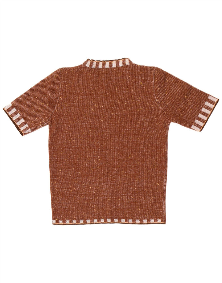 Top camicetta grafica da donna vintage IT 44 Poliacrilico a righe marrone medio