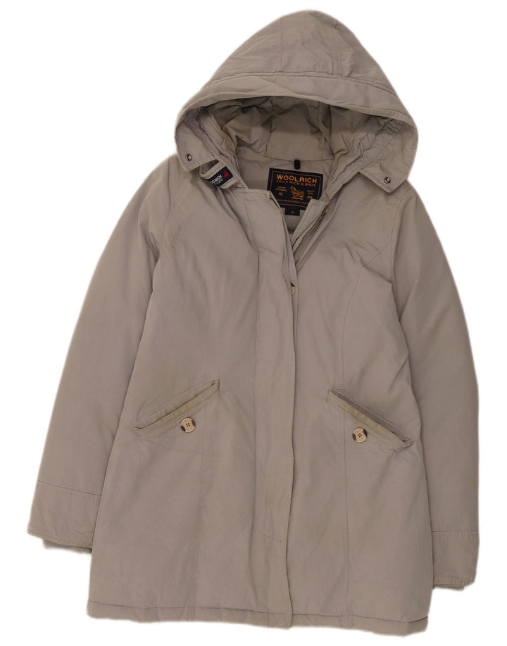 Cappotto imbottito con cappuccio da donna Woolrich UK 14 Cotone grigio medio