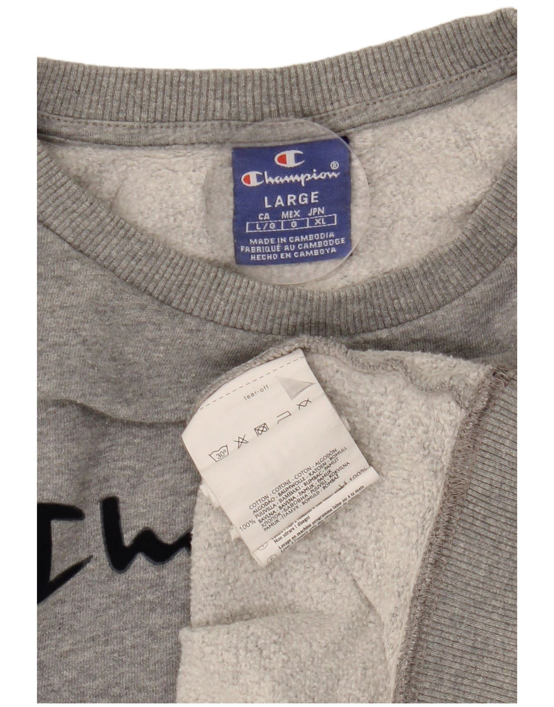 Felpa con grafica da donna Champion, maglione UK 16, grande cotone grigio