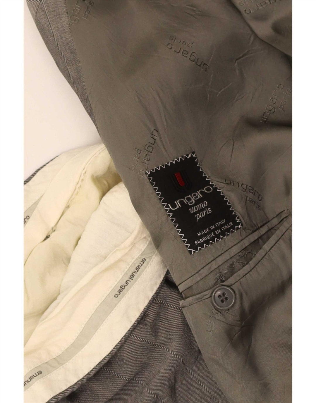 Abito da uomo in 2 pezzi Emanuel Ungaro UK 38 medio W34 L27 grigio a righe