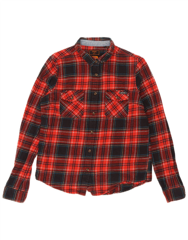 Camicia da donna in flanella Superdry UK 10 piccolo cotone a quadri rossi