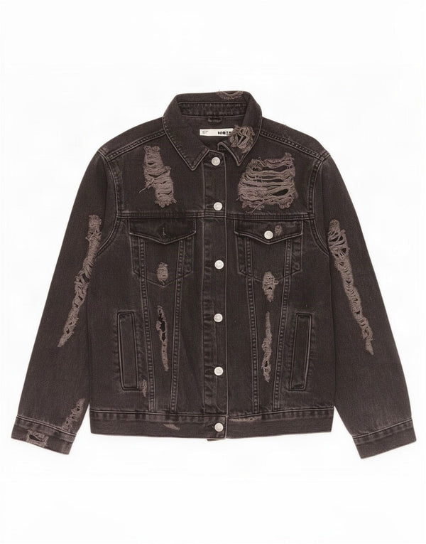 Giacca di jeans oversize invecchiata da donna Topshop UK 10 piccola cotone nero