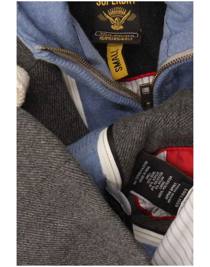 Giacca blazer da donna con cappuccio a 2 bottoni Superdry UK 10 piccola lana grigia