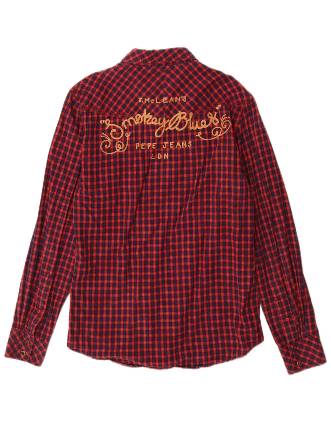 PEPE Jeans Camicia da uomo in flanella grafica piccola in cotone a quadretti rossi