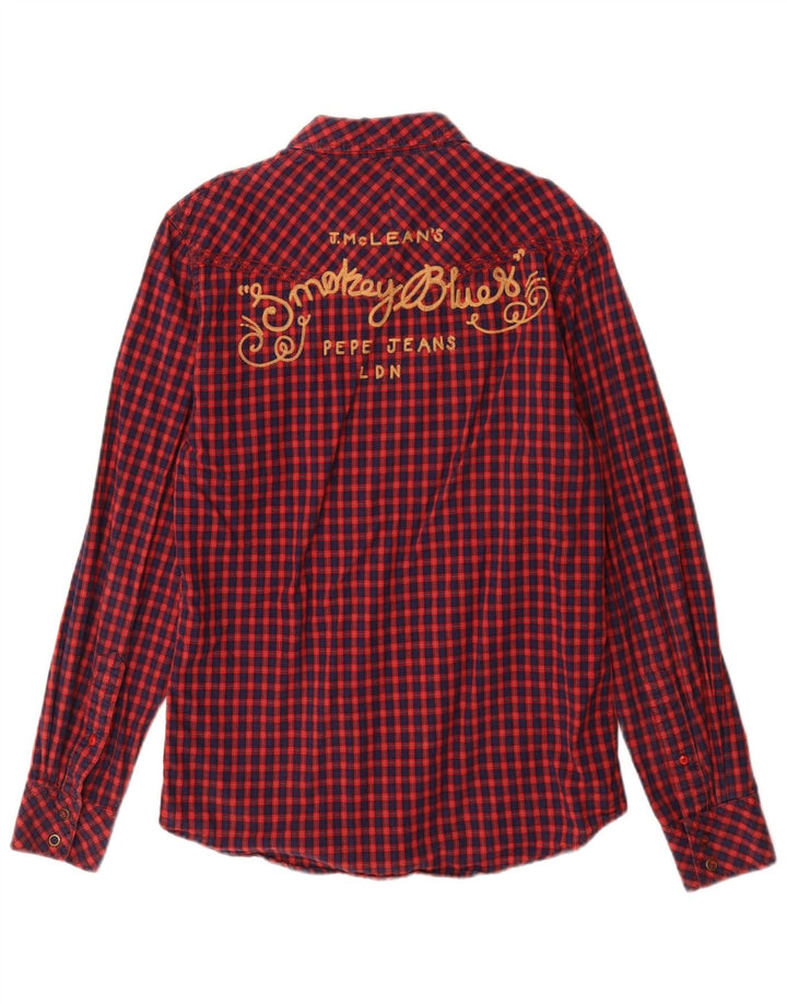 PEPE Jeans Camicia da uomo in flanella grafica piccola in cotone a quadretti rossi