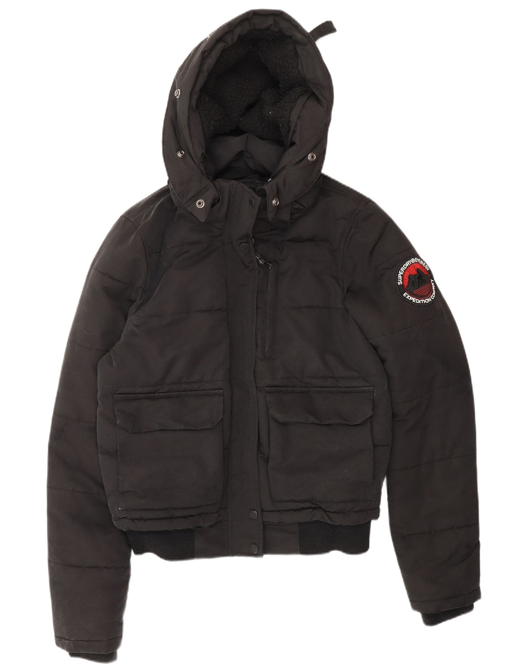 Giacca imbottita da donna con vestibilità ampia con cappuccio Superdry UK 10 Small Black Winter