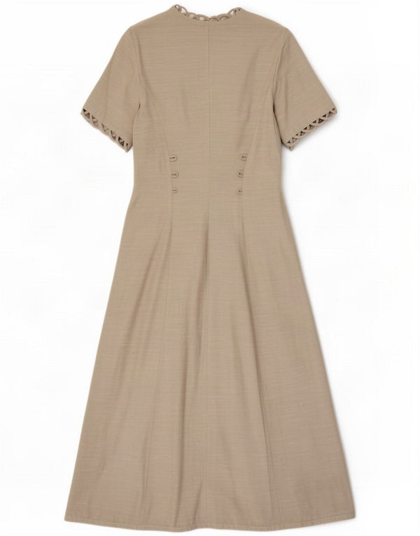 Vestito lungo da donna vintage a maniche corte UK 12 Grigio medio