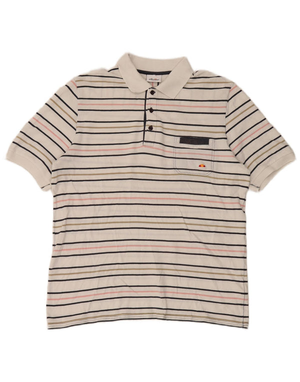 Polo da uomo Ellesse in cotone a righe grandi bianche