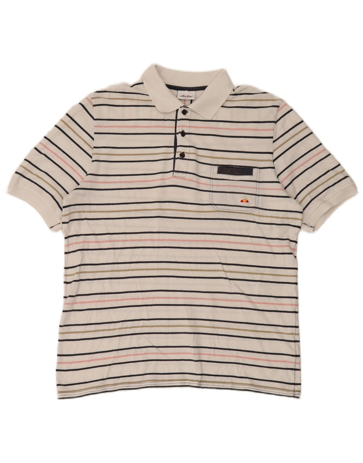 Polo da uomo Ellesse in cotone a righe grandi bianche