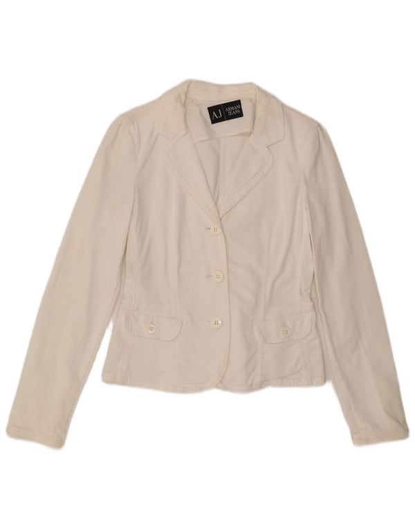 ARMANI JEANS Giacca blazer corta da donna a 3 bottoni UK 10 piccola bianca