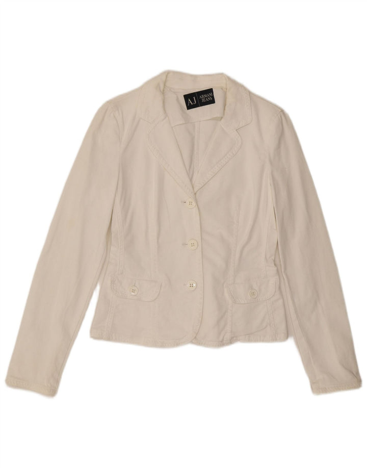 ARMANI JEANS Giacca blazer corta da donna a 3 bottoni UK 10 piccola bianca