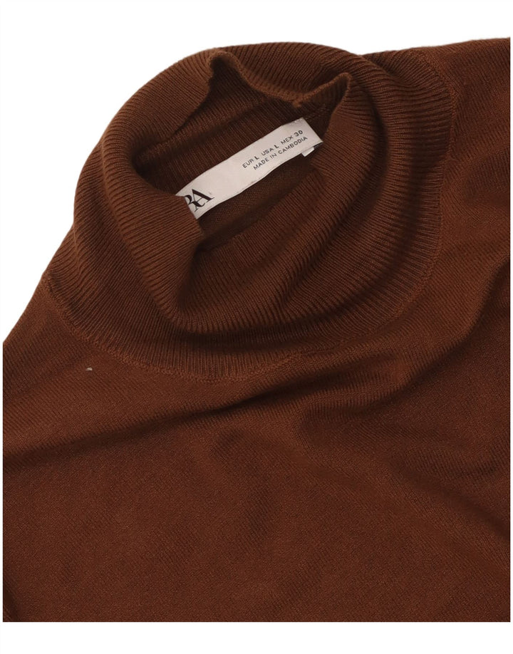 Maglione maglione collo alto da donna Zara UK 14 grande marrone