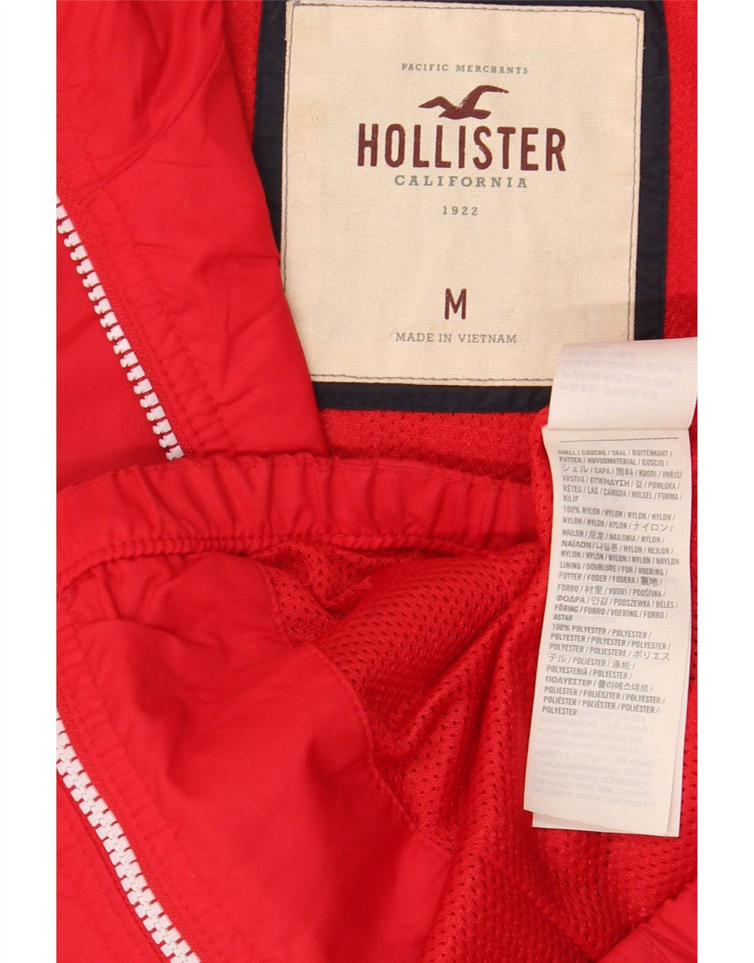 Giacca antipioggia con cappuccio da donna Hollister UK 12 Medium Red Nylon