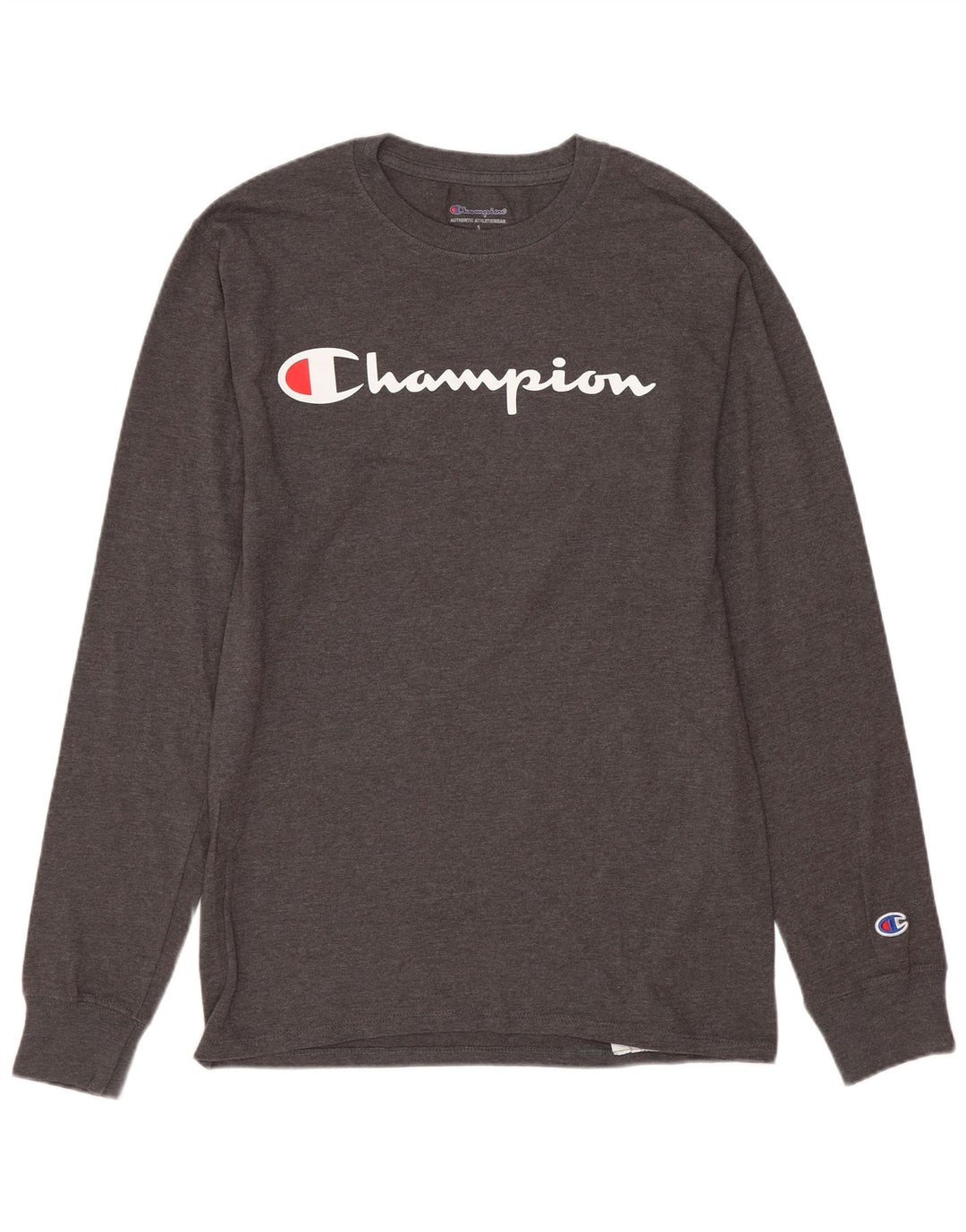 Champion Top grafico da uomo a maniche lunghe in cotone grigio piccolo