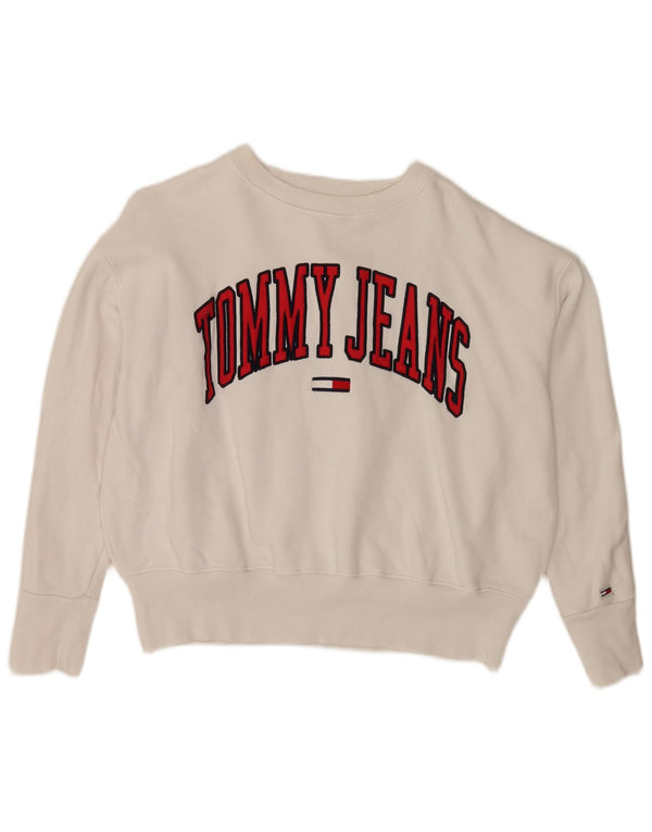 Tommy Hilfiger Donna Felpa con vestibilità ampia grafica Maglione UK 10 Piccolo Bianco
