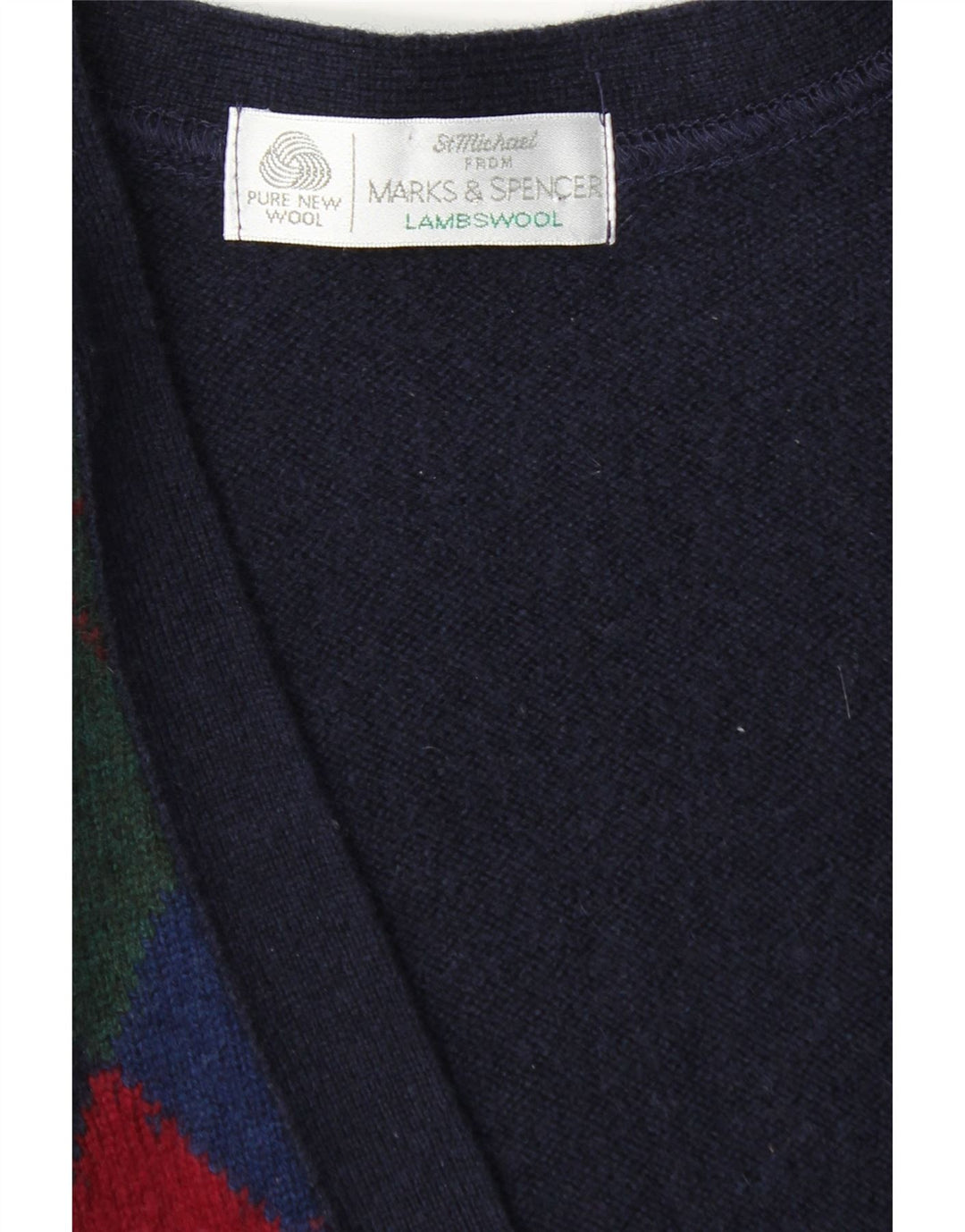 Maglione cardigan da uomo Marks & Spencer grande blu navy a rombi/diamante