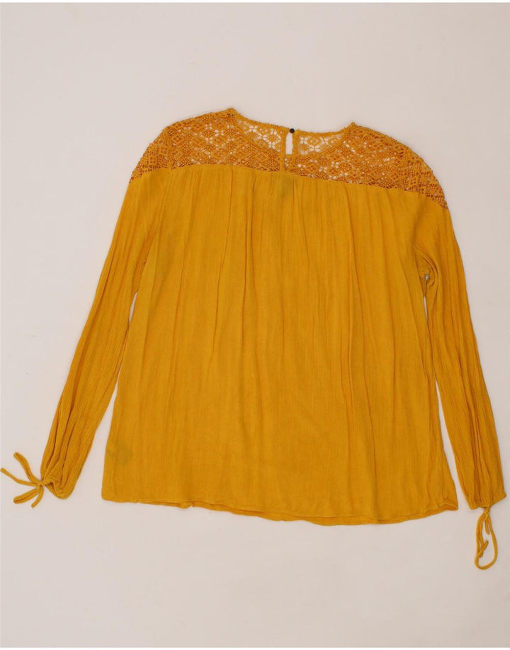 MOSSIMO Womens Long Sleeve Blouse Top UK 14 Medium Yellow Rayon Vintage Mossimo and Second-Hand Mossimo from Messina Hembry 