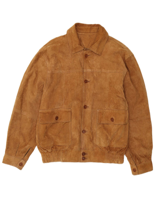 Lavorazione Artigiana Giubbotto Bomber Uomo in Pelle Scamosciata IT 50 Large Pelle Beige