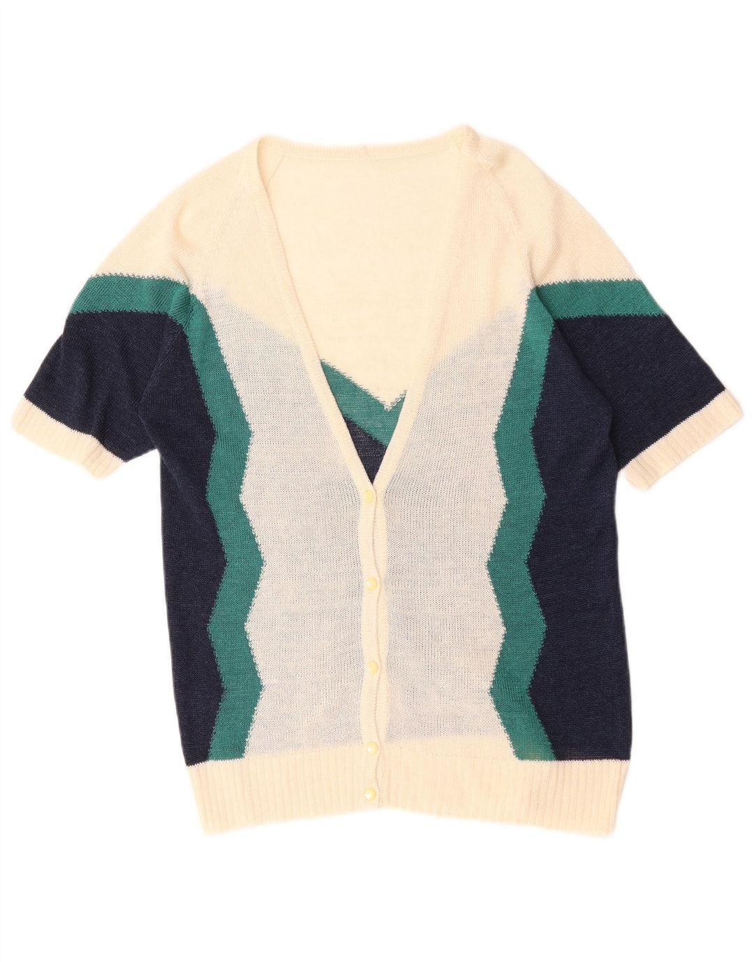 Maglione cardigan da donna vintage UK 12 blocco colore bianco sporco medio