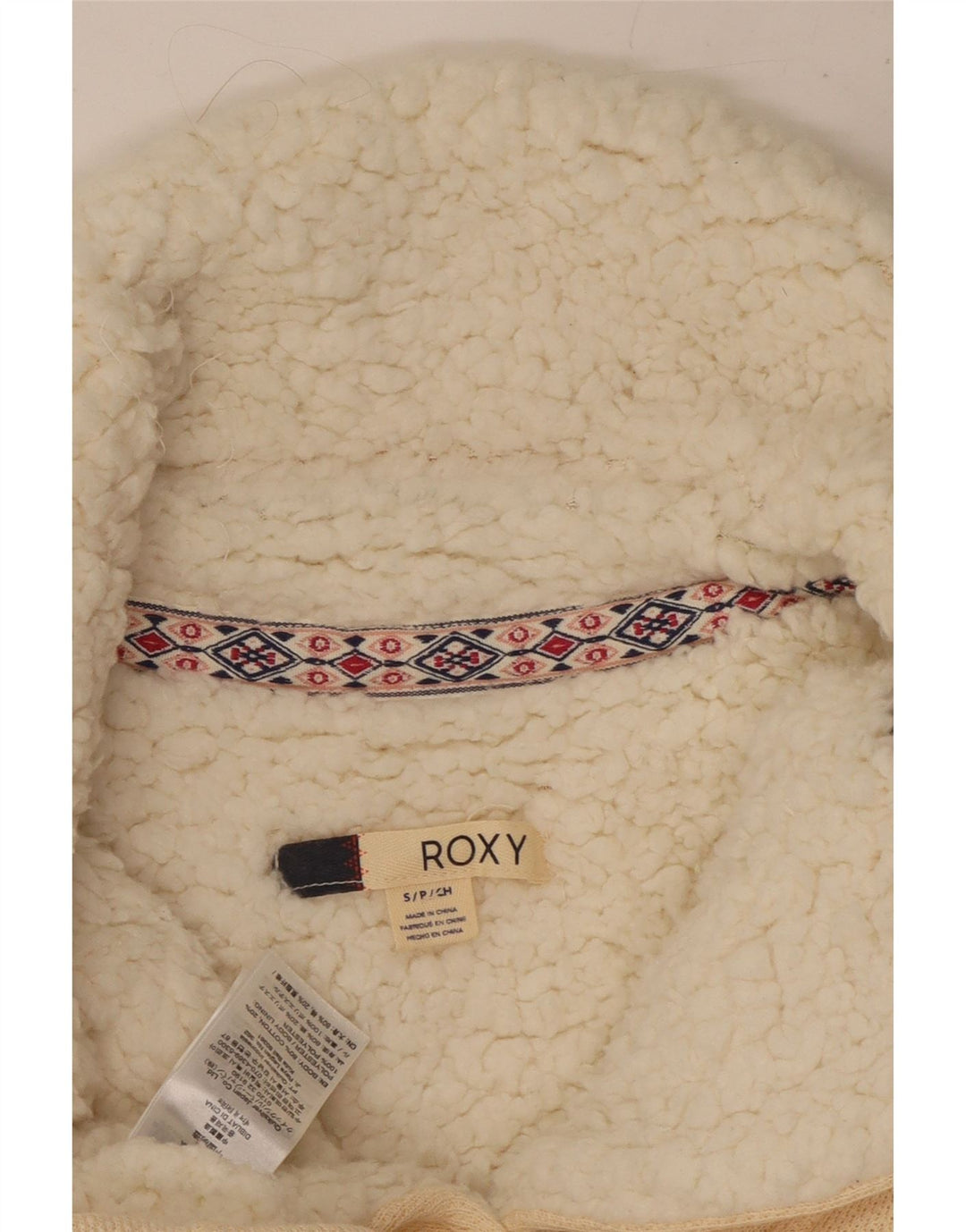 Giacca da ginnastica ROXY da donna in sherpa UK 10 piccola in cotone bianco sporco