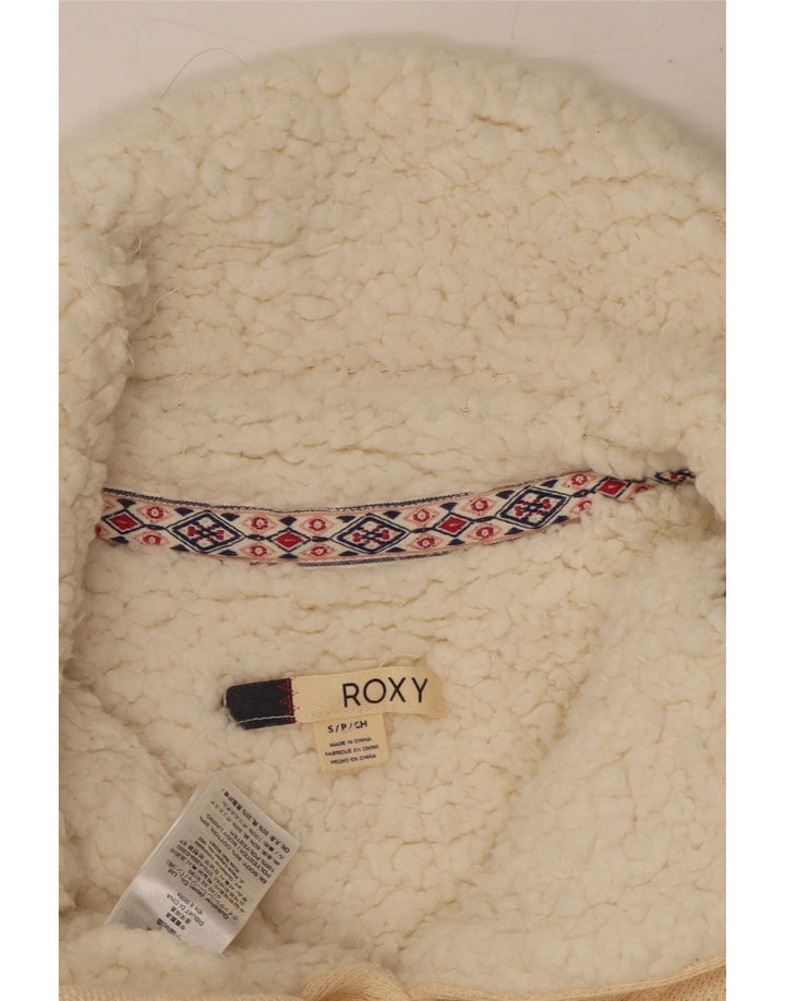 Giacca da ginnastica ROXY da donna in sherpa UK 10 piccola in cotone bianco sporco