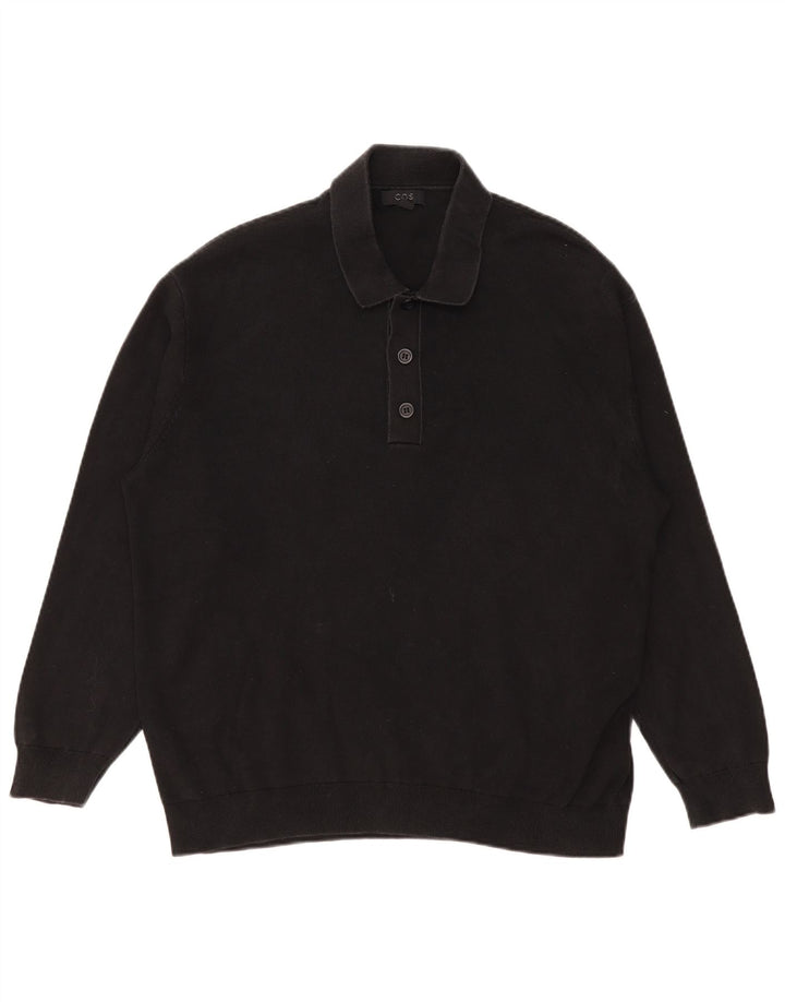 Polo Cos da uomo a maniche lunghe in cotone nero medio
