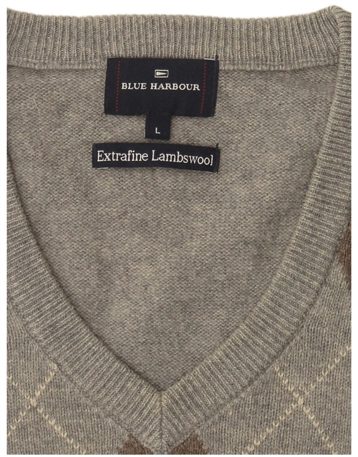 Canotta da uomo Blue Harbour Canotta grande grigia a rombi/diamante in lana d'agnello