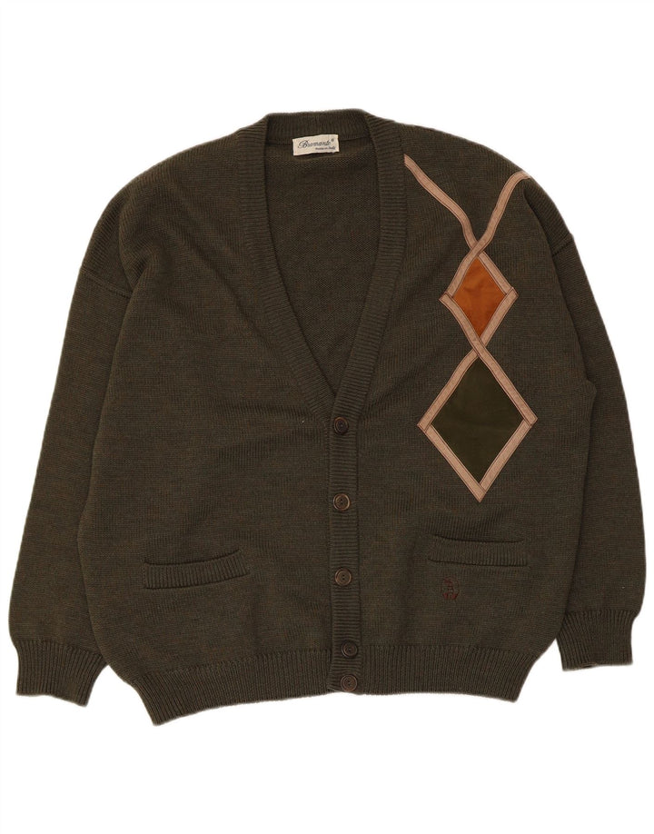 Maglione cardigan da uomo Bramante grande kaki argyle/diamante in lana vergine