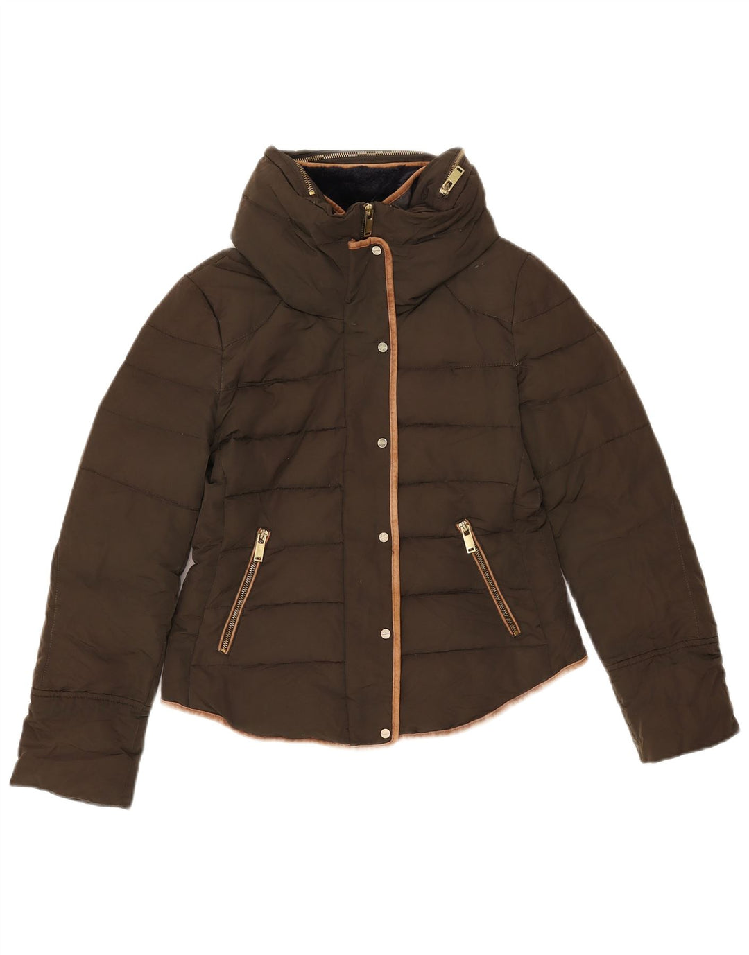 Giacca imbottita con cappuccio da donna Zara UK 14 media kaki