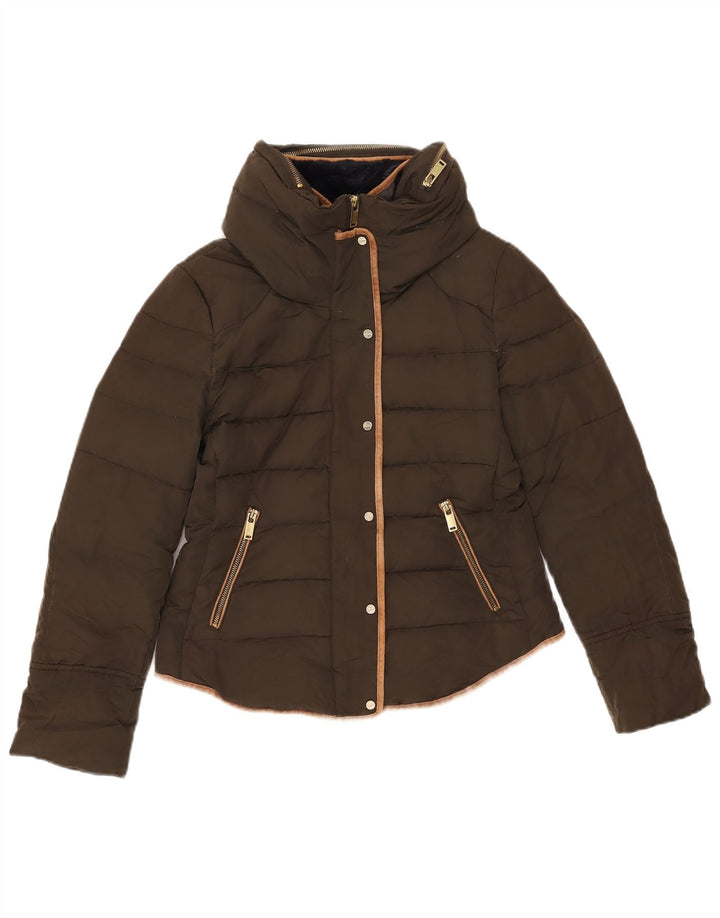 Giacca imbottita con cappuccio da donna Zara UK 14 media kaki