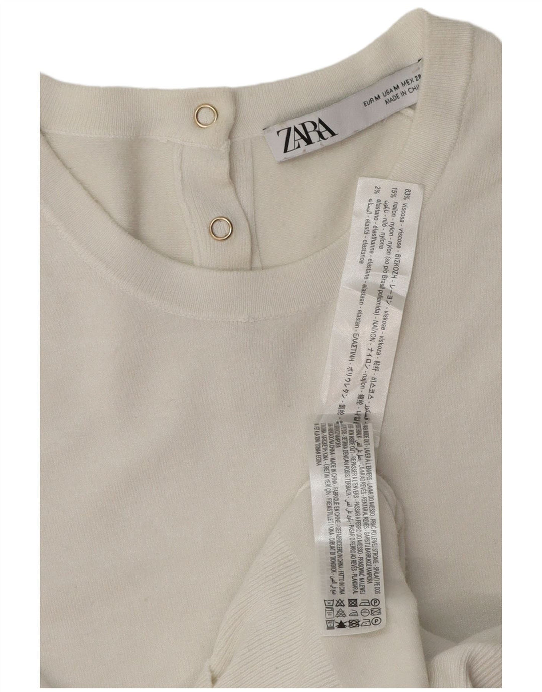 Maglione Zara da donna a maniche corte con scollo a barca UK 12 bianco medio