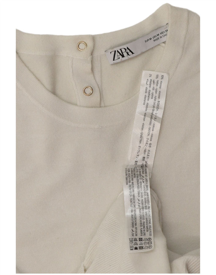 Maglione Zara da donna a maniche corte con scollo a barca UK 12 bianco medio