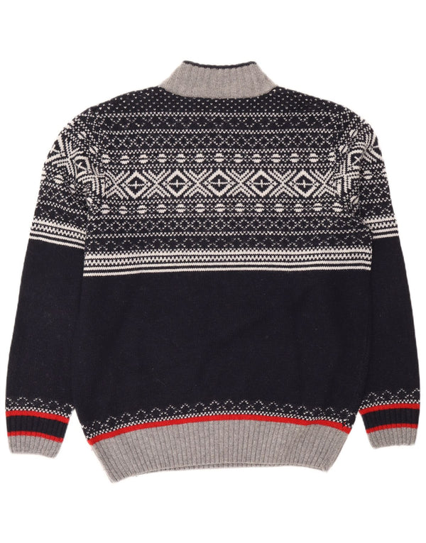 Maglione vintage da uomo con zip e collo XL blu navy Fair Isle poliacrilico