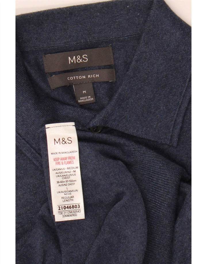 Maglione da uomo Marks & Spencer con collo alto in cotone blu navy medio