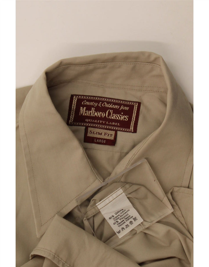 Camicia slim fit da uomo Marlboro Classics grande in cotone beige