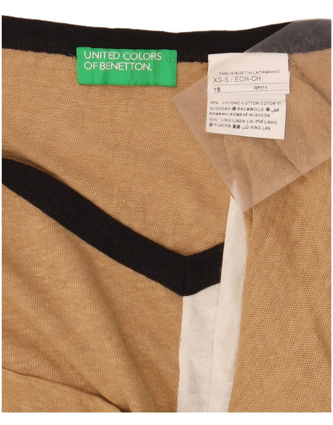 T-shirt corta oversize da donna BENETTON Top UK 6 XS Beige Colourblock