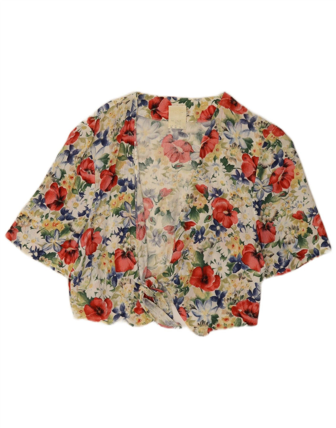 Top corto da donna vintage in camicetta UK 12 Viscosa floreale multicolore media