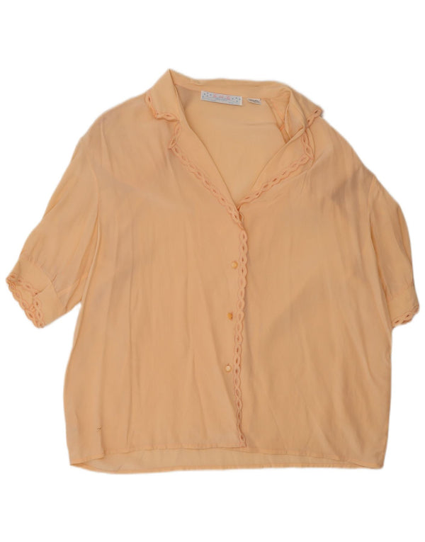 Camicetta oversize a maniche corte da donna vintage UK 16 grande seta beige