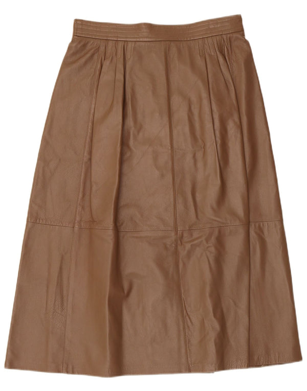 Gonna in pelle pieghettata da donna vintage UK 12 media W30 in pelle marrone